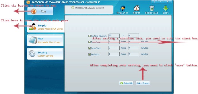 simple mode shutdown of timer shutdown software